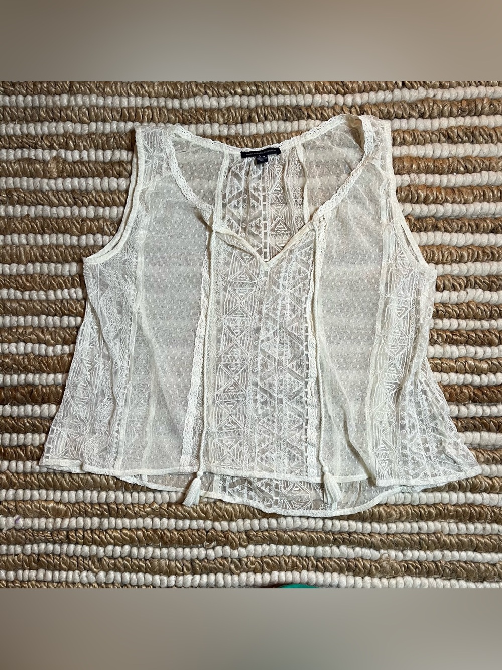 American Eagle Outfitters Ivory Lace-Trim Sheer tank top